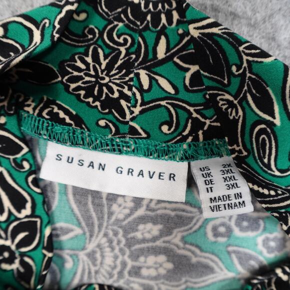 Susan Graver Top Womens 2X Liquid Knit Tunic Mock Neck Long Sleeve Artsy Paisley - Picture 2 of 9
